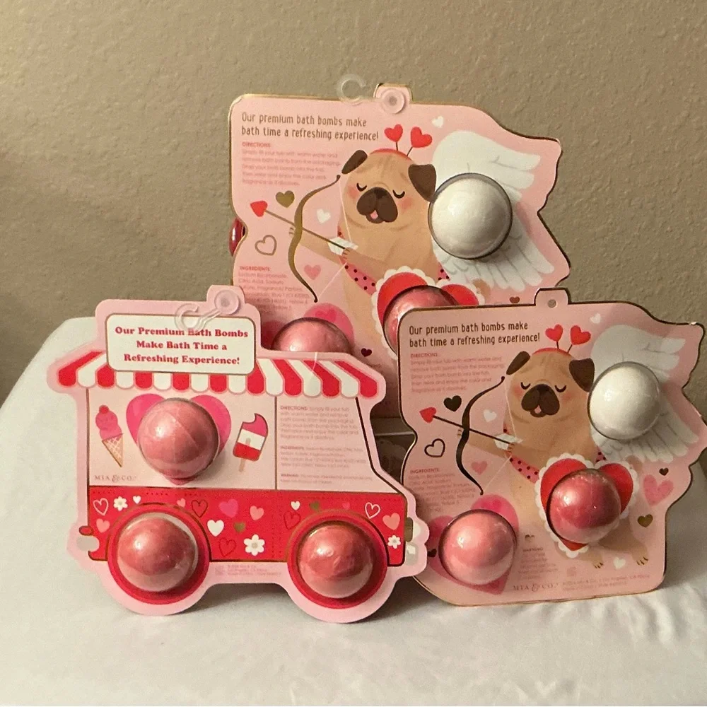 3 Sets of Pink and White Bath Bombs